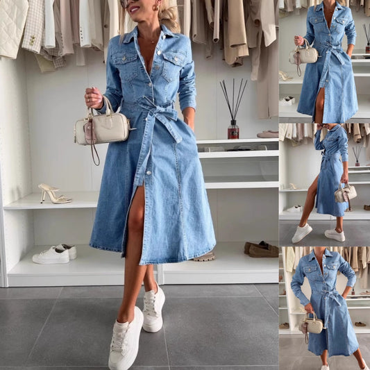 ✨Női farmerruha hosszú ujjal és gombokkal👗