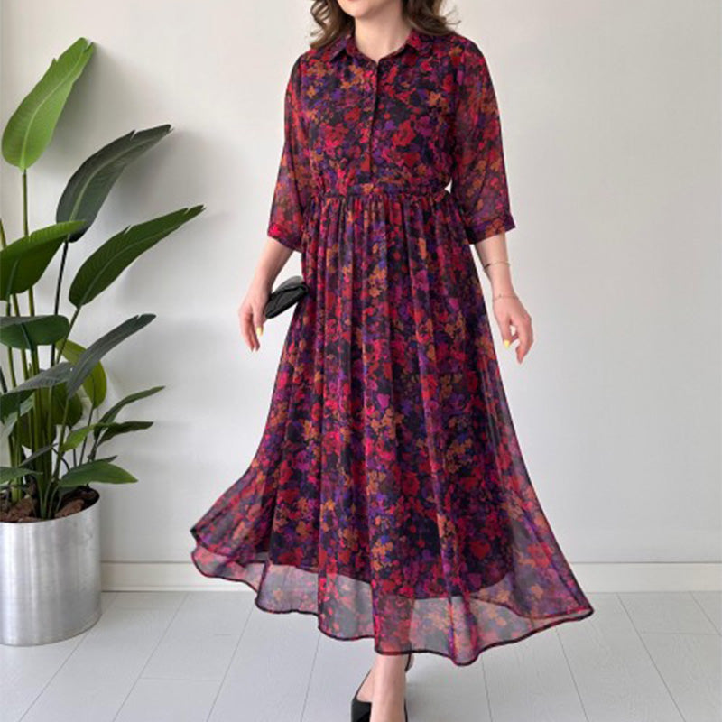 🌺 Дамска елегантна щампована релаксираща макси рокля