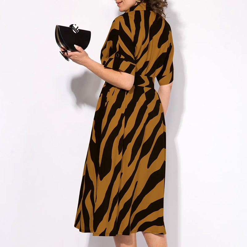 ✨🦓Рокля с V-образно деколте с щамповани райета и талия