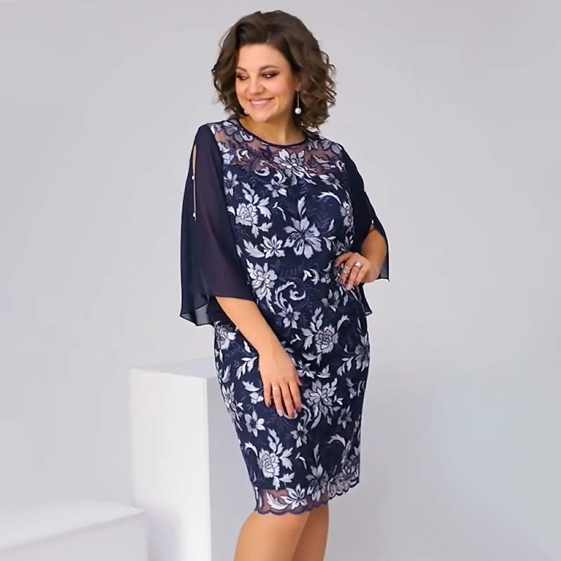 ✨Дамска миди рокля с флорален принт от мрежа