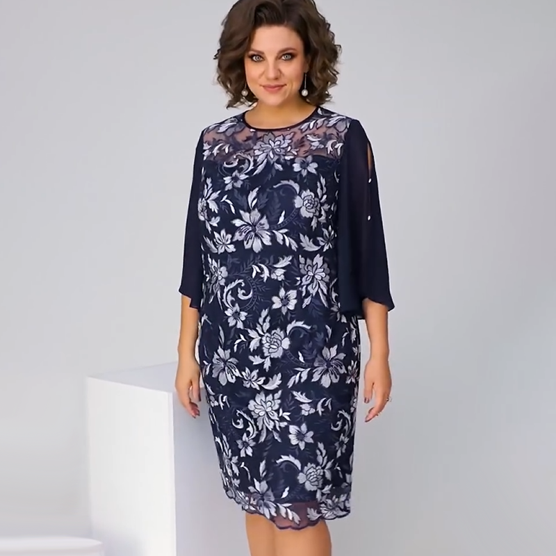 ✨Дамска миди рокля с флорален принт от мрежа