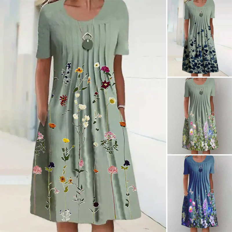 【S-3XL】👗Virágos ruha kerek nyakkivágással