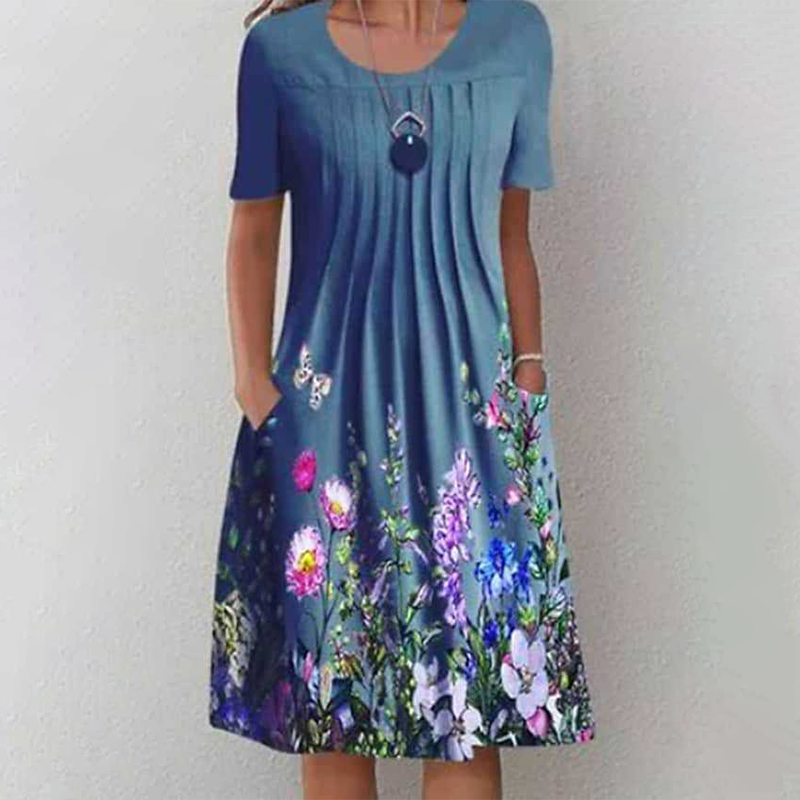 【S-3XL】👗Флорална рокля с кръгло деколте