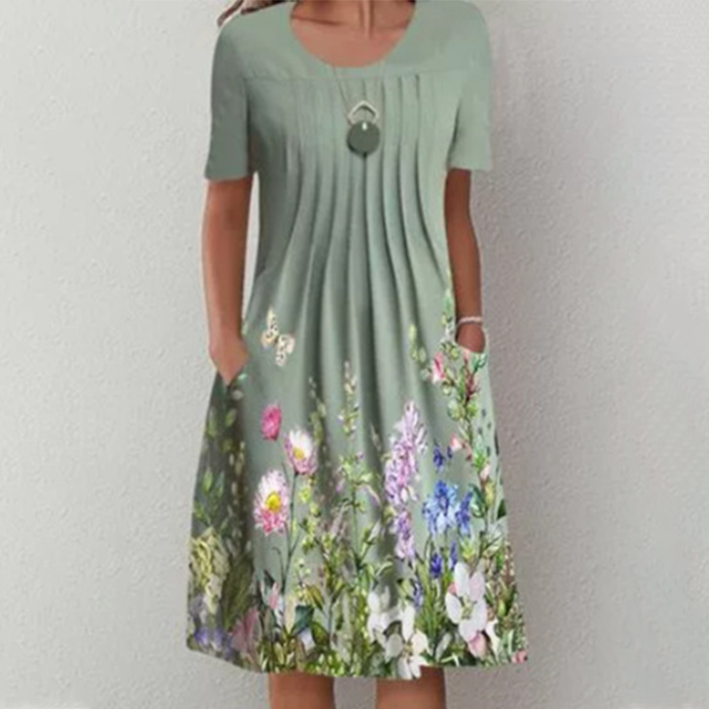 【S-3XL】👗Флорална рокля с кръгло деколте