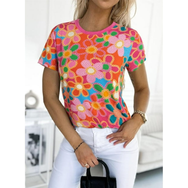 Дамска тениска с розов флорален принт