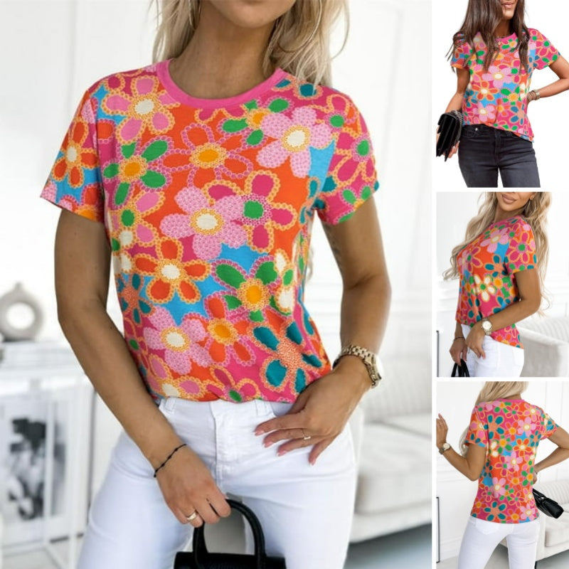 Дамска тениска с розов флорален принт