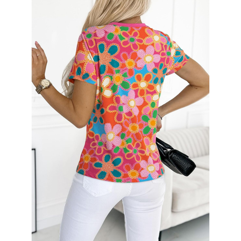 Дамска тениска с розов флорален принт