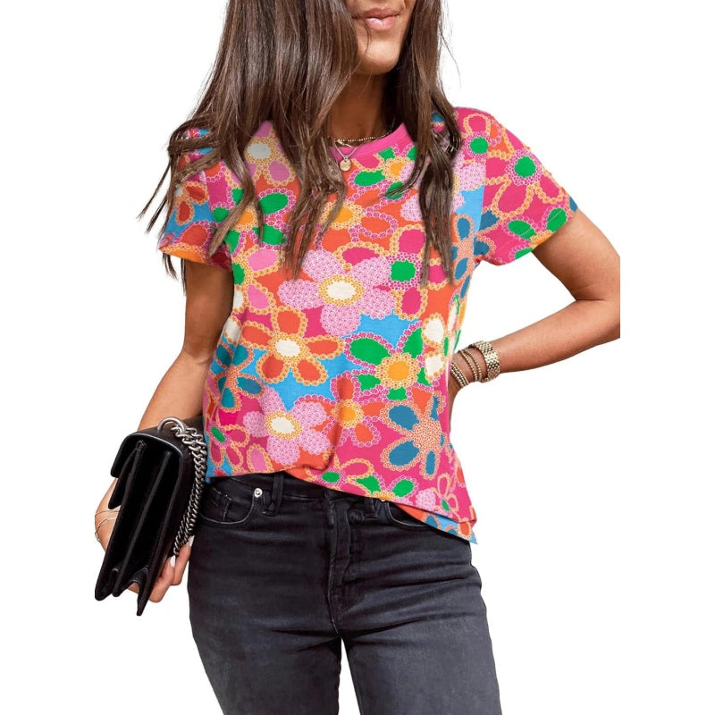 Дамска тениска с розов флорален принт