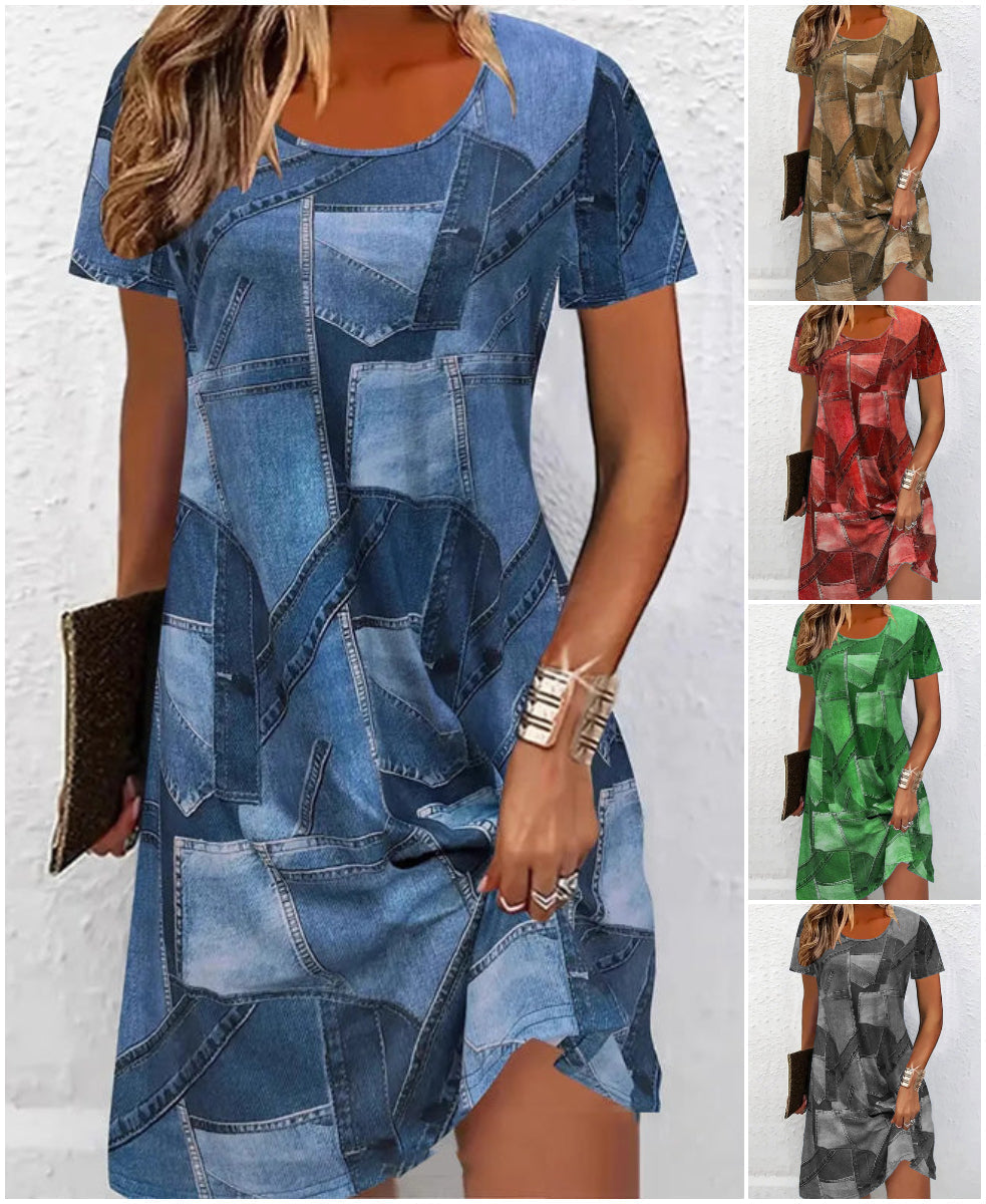 👗Női lezser ruha patchwork mintával