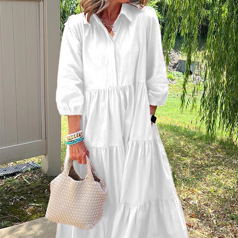 Дамска рокля с широка кройка и дължина до глезена с ревери