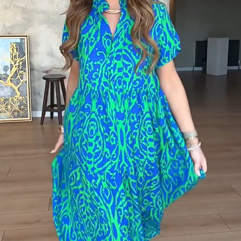 Дамска дълга рокля с А-силует и щампа