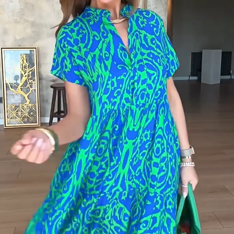 Дамска дълга рокля с А-силует и щампа