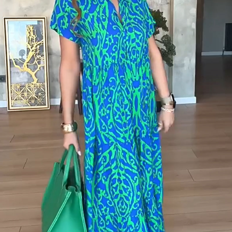 Дамска дълга рокля с А-силует и щампа