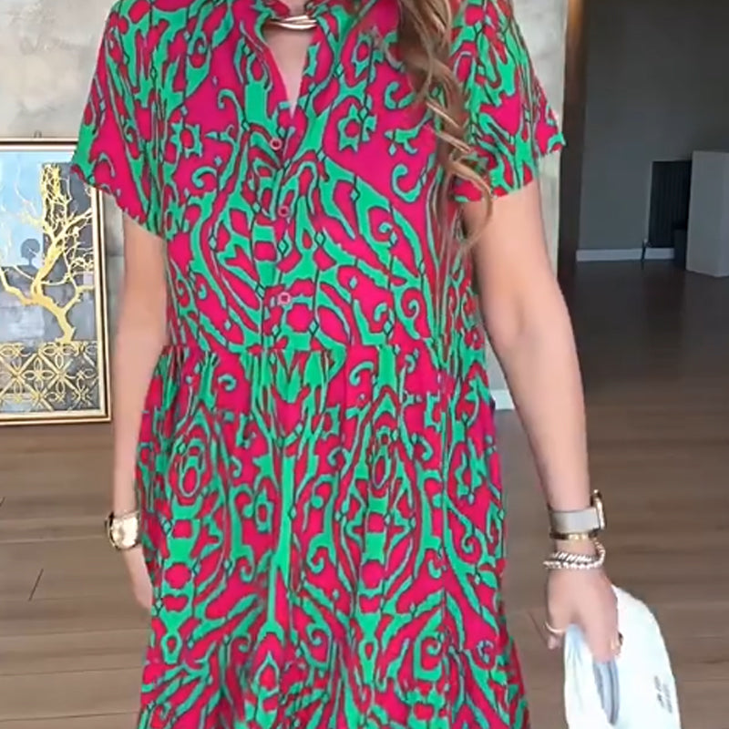 Дамска дълга рокля с А-силует и щампа