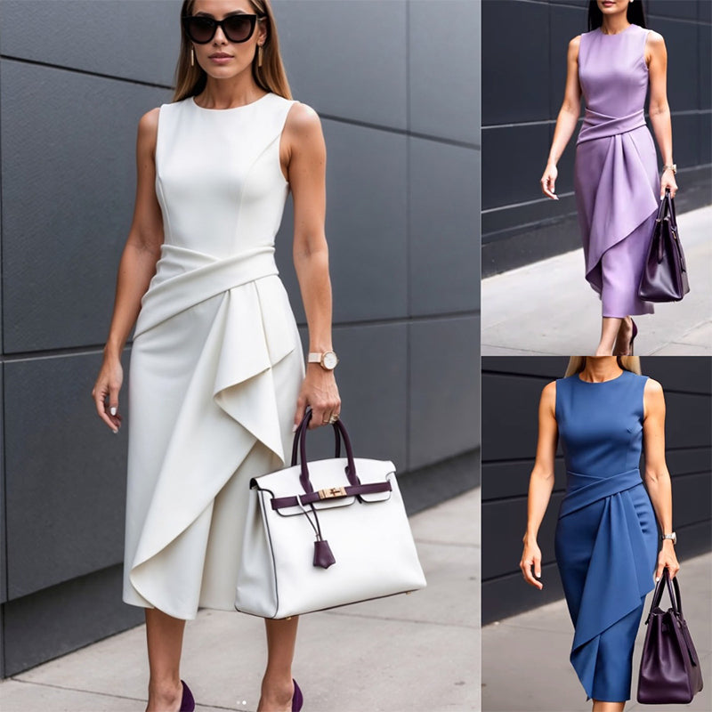 Дамска рокля с кръгло деколте