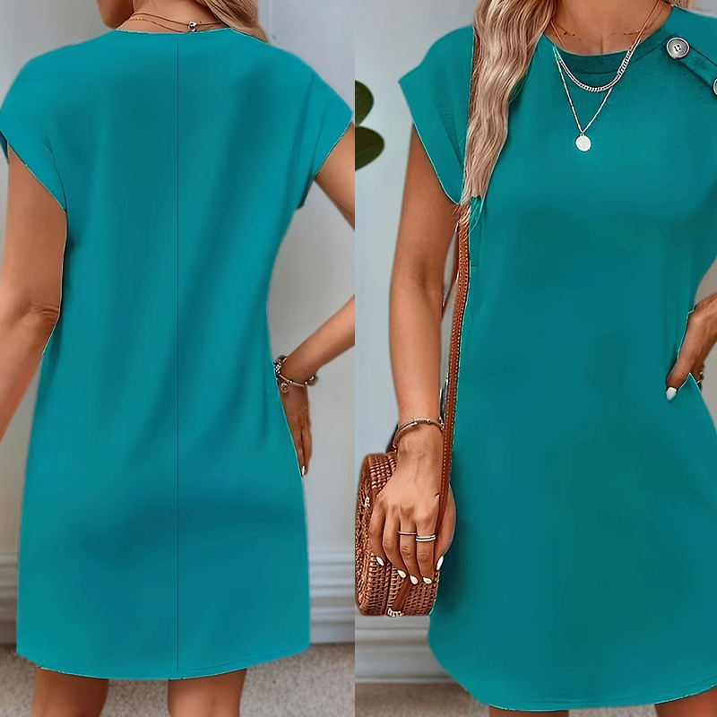 Плътен цвят кръгло деколте отслабваща A-линия рокля