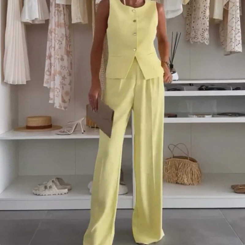 Дамски топ без ръкави и панталон по цялата дължина