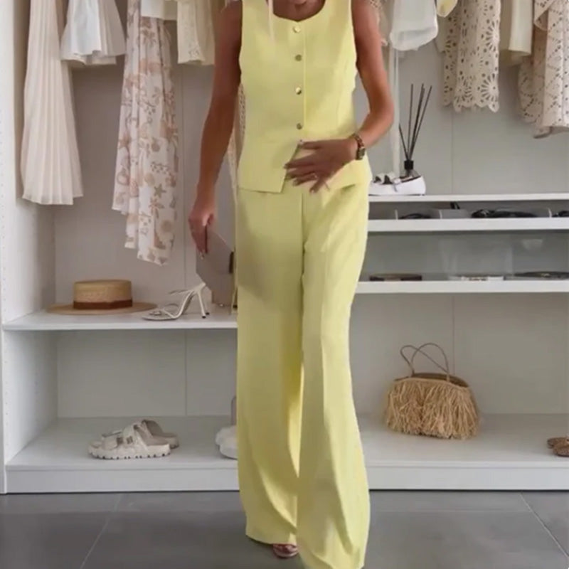 Дамски топ без ръкави и панталон по цялата дължина