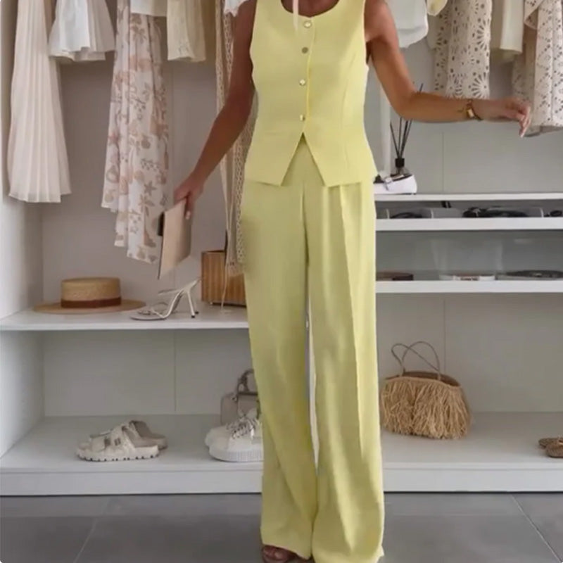 Дамски топ без ръкави и панталон по цялата дължина