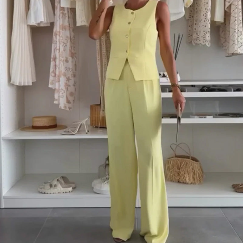 Дамски топ без ръкави и панталон по цялата дължина