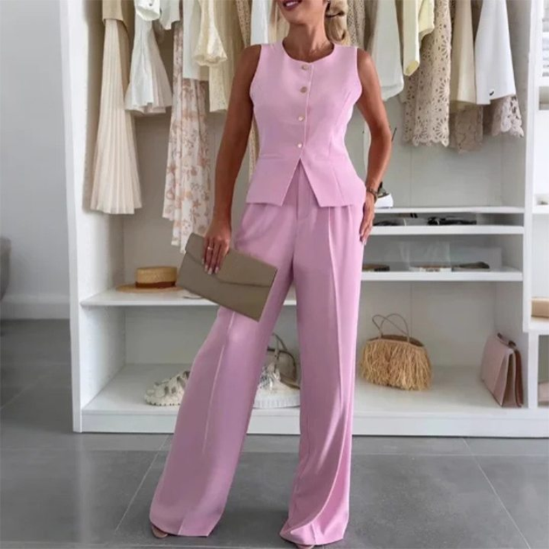 Дамски топ без ръкави и панталон по цялата дължина