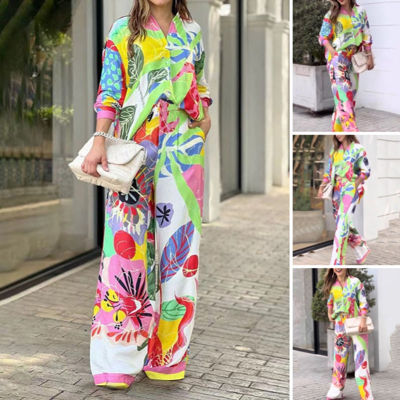 💖Дамски комплект от две части с небрежен, ярък принт