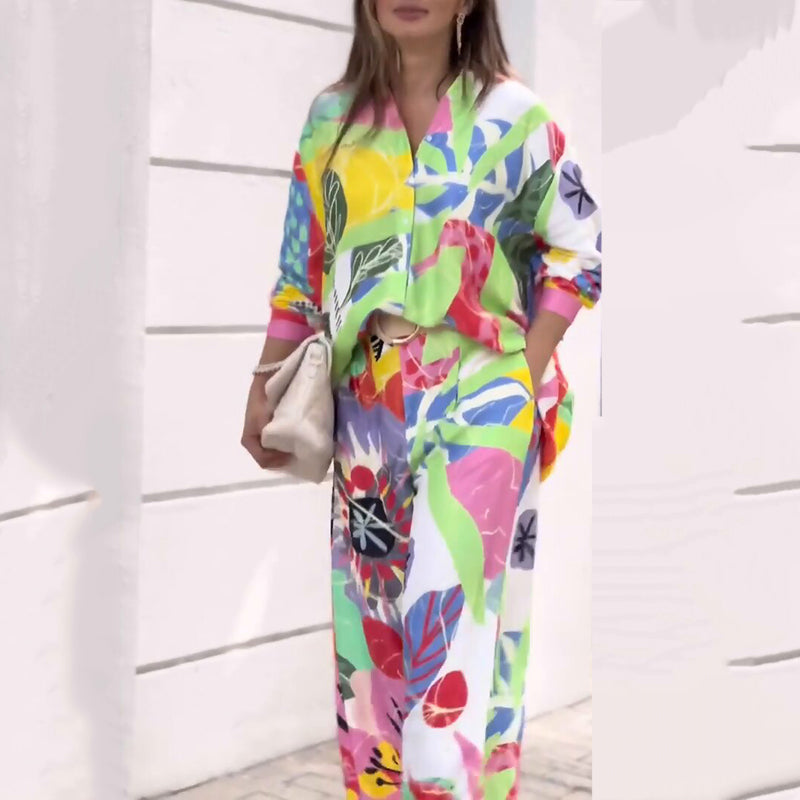 💖Дамски комплект от две части с небрежен, ярък принт