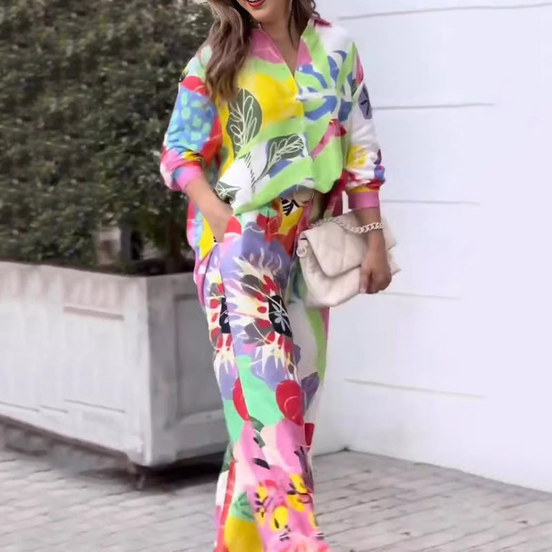 💖Дамски комплект от две части с небрежен, ярък принт