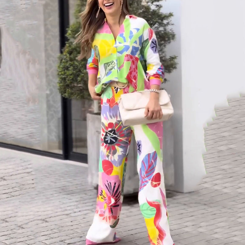 💖Дамски комплект от две части с небрежен, ярък принт