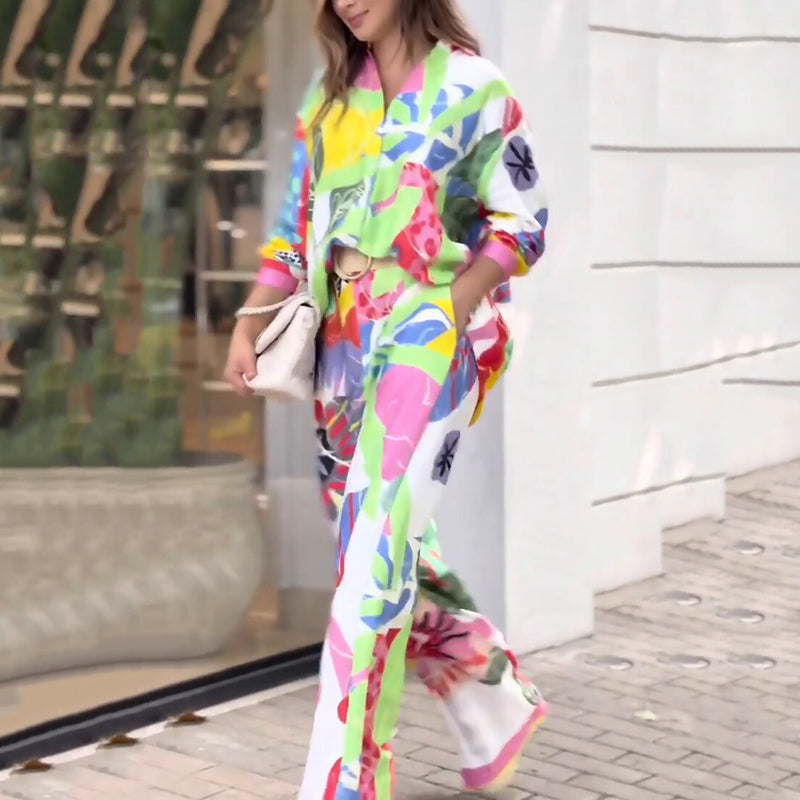 💖Дамски комплект от две части с небрежен, ярък принт