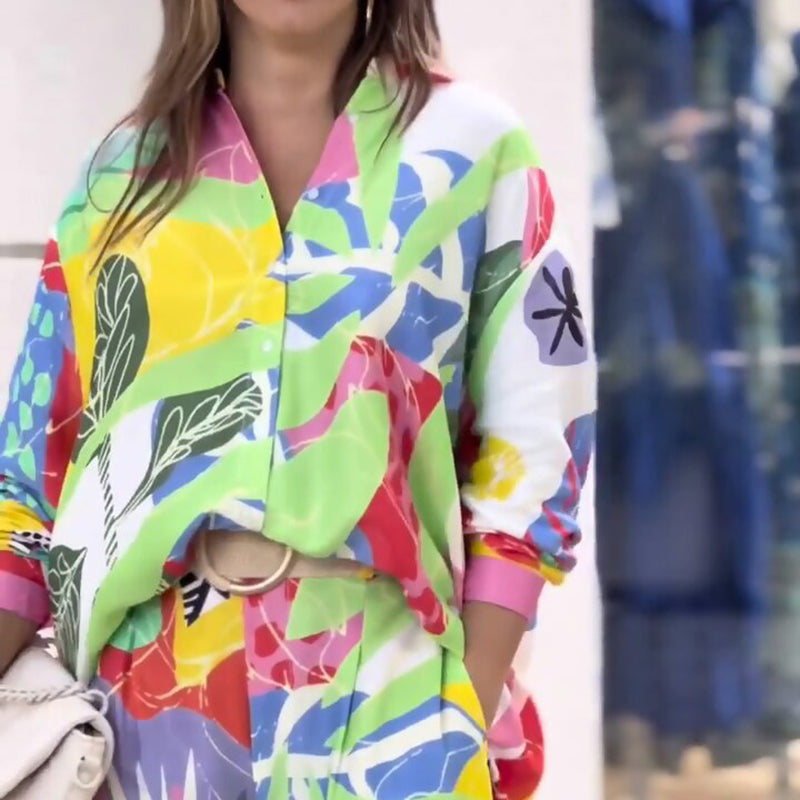 💖Дамски комплект от две части с небрежен, ярък принт