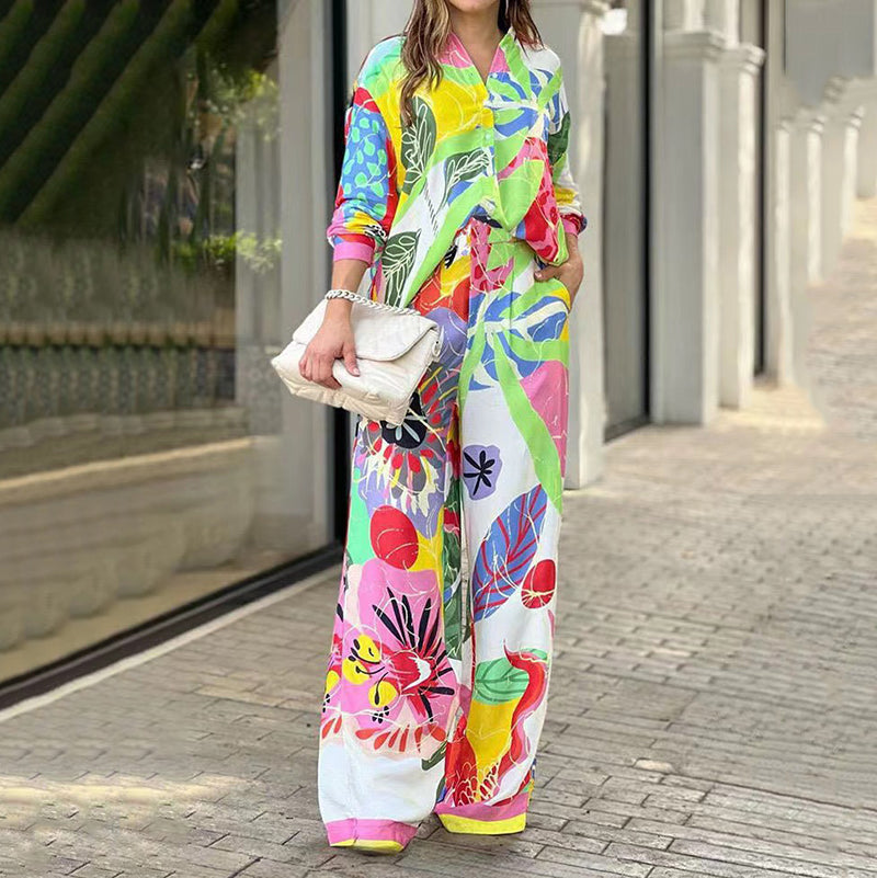 💖Дамски комплект от две части с небрежен, ярък принт