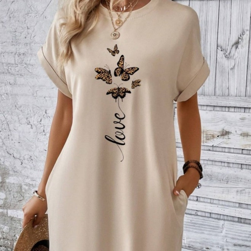 💖 Ежедневна рокля с кръгло деколте и бродирани пеперуди