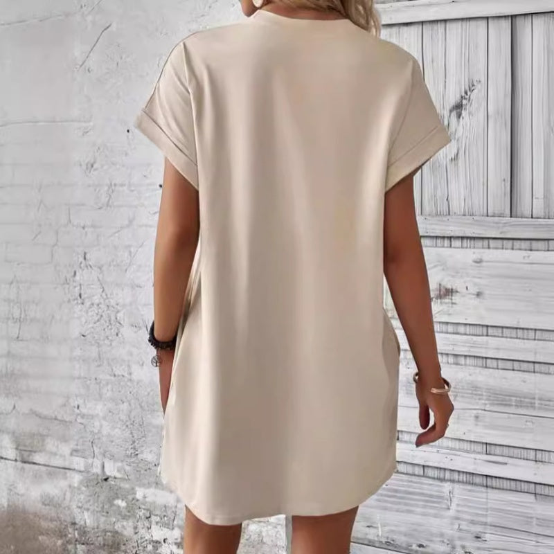 💖 Ежедневна рокля с кръгло деколте и бродирани пеперуди