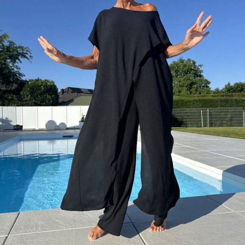 🌸Egyszínű, váll nélküli felső és nadrág szett