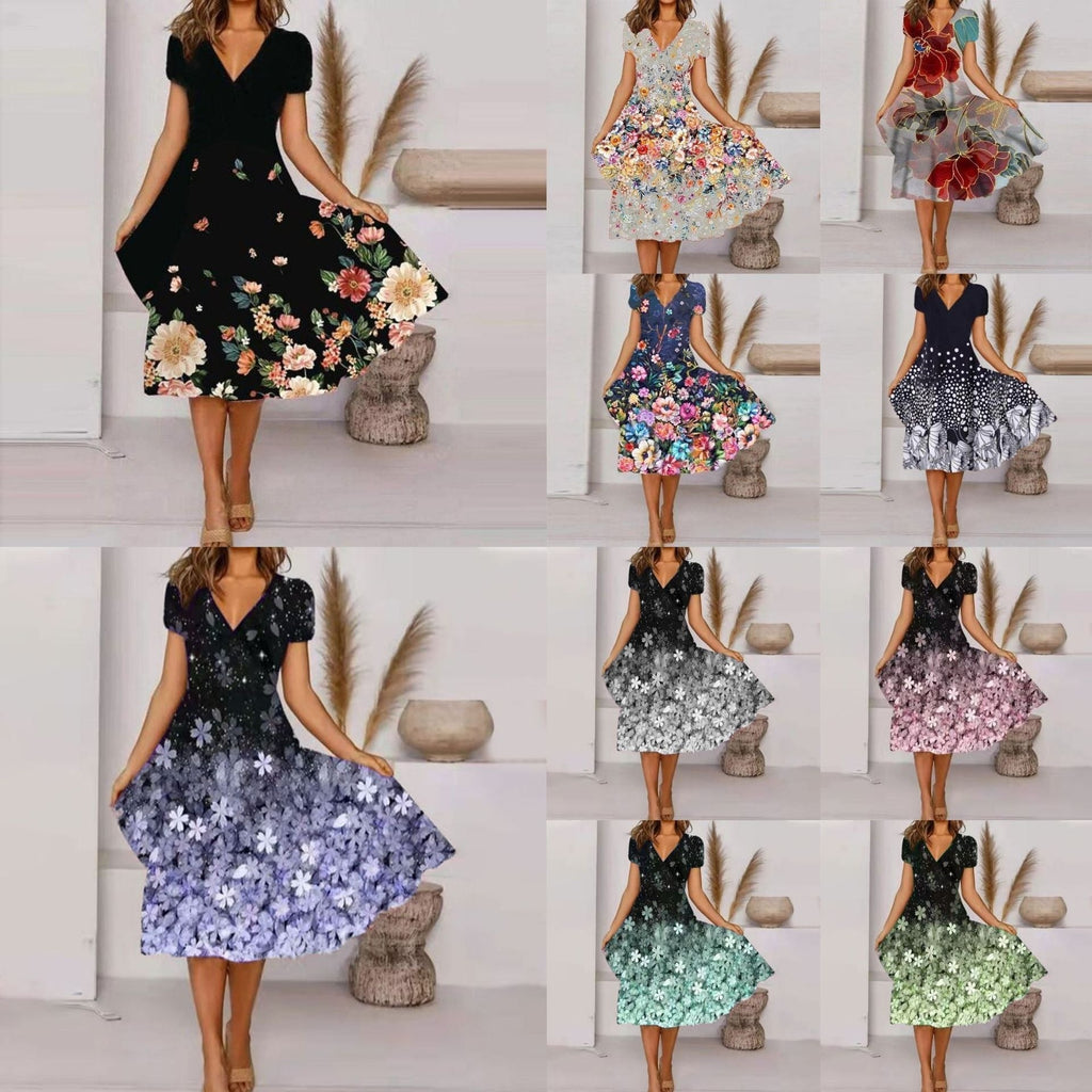 【S-4XL】🌺Дамска ефирна рокля с щампа и V-образно деколте
