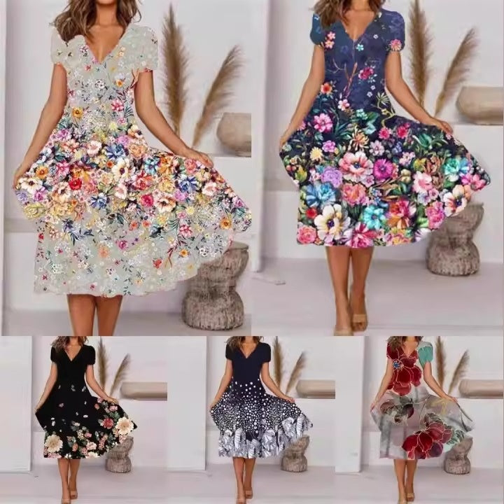 【S-4XL】🌺Női Flowy V-nyakú nyomtatott ruha