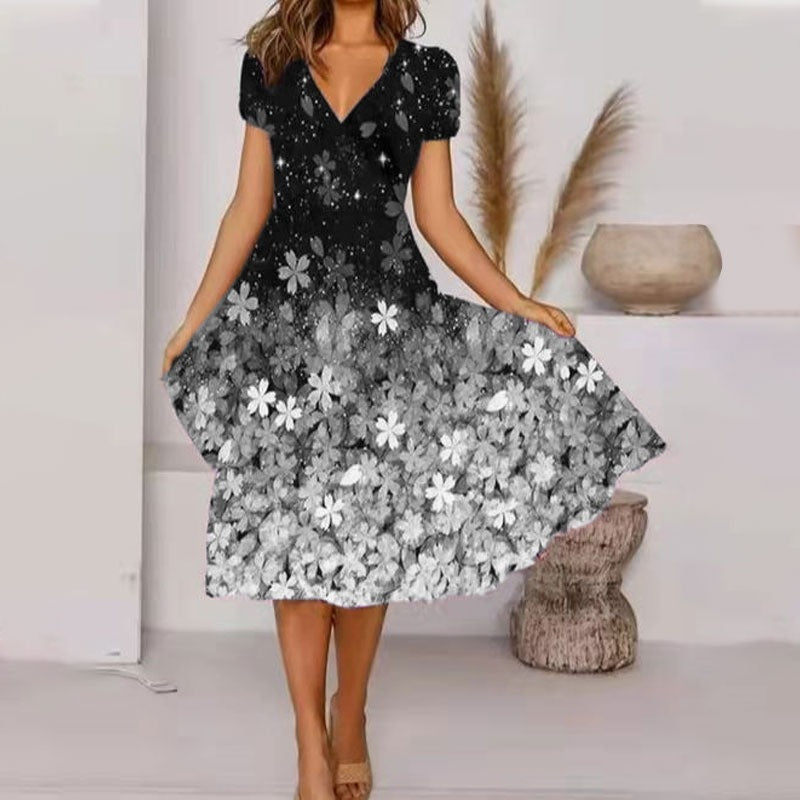 【S-4XL】🌺Дамска ефирна рокля с щампа и V-образно деколте