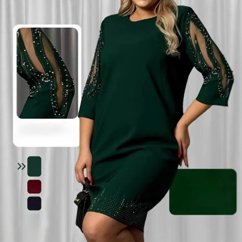 ✨Рокля със седем четвърти ръкави, украсена с дантела с кристали