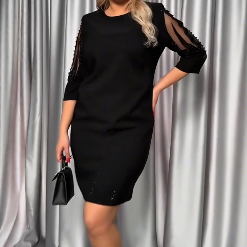 ✨Рокля със седем четвърти ръкави, украсена с дантела с кристали