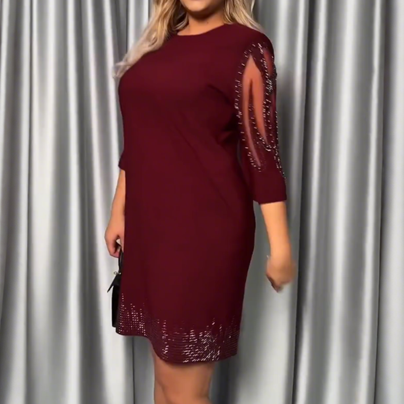 ✨Рокля със седем четвърти ръкави, украсена с дантела с кристали