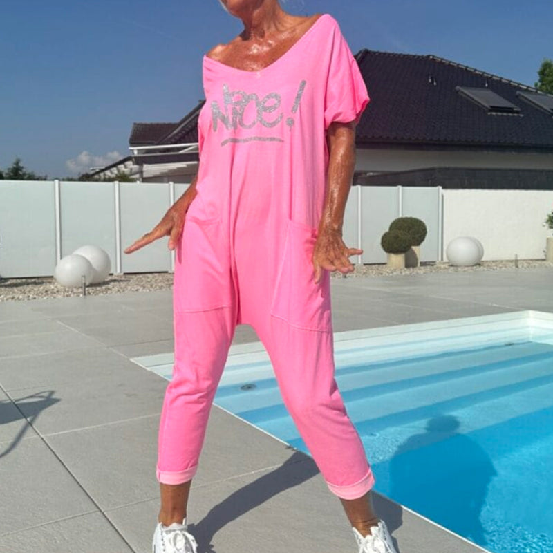 💖【S~5XL】Дамски гащеризон с щампа на буквите, голям размер, с джобове