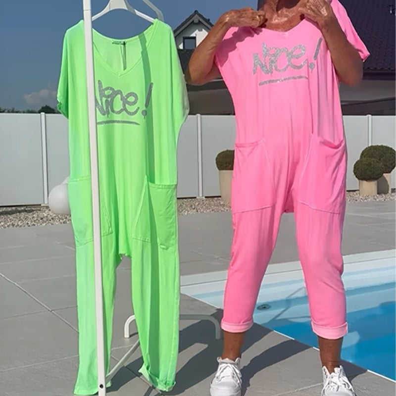 💖【S~5XL】Дамски гащеризон с щампа на буквите, голям размер, с джобове