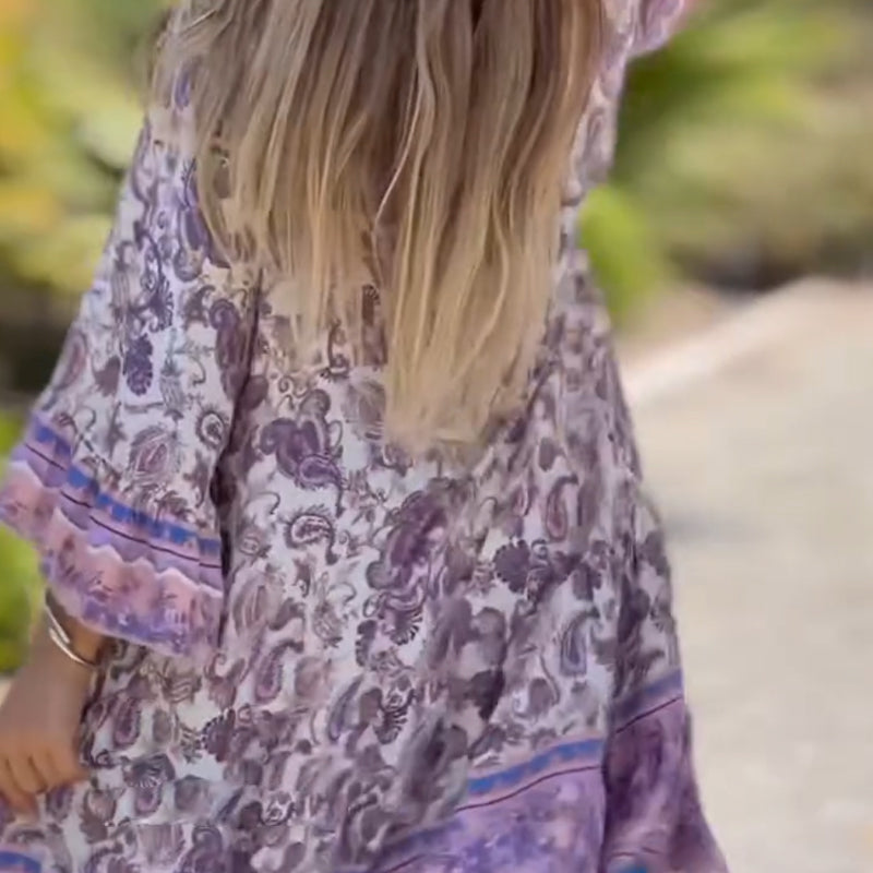 🌸 Рокля с V-образно деколте с флорален принт | Френска романтична кройка, божествена пола, задължителна за почивка/среща~