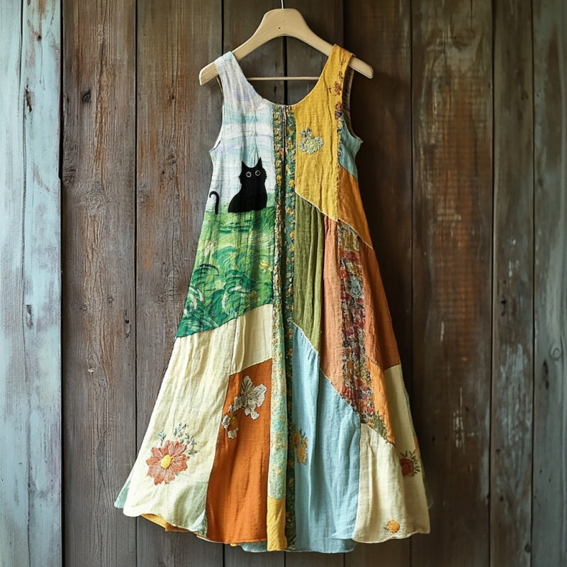 🔥 Дамска рокля без ръкави с винтидж флорален принт 🍃👗