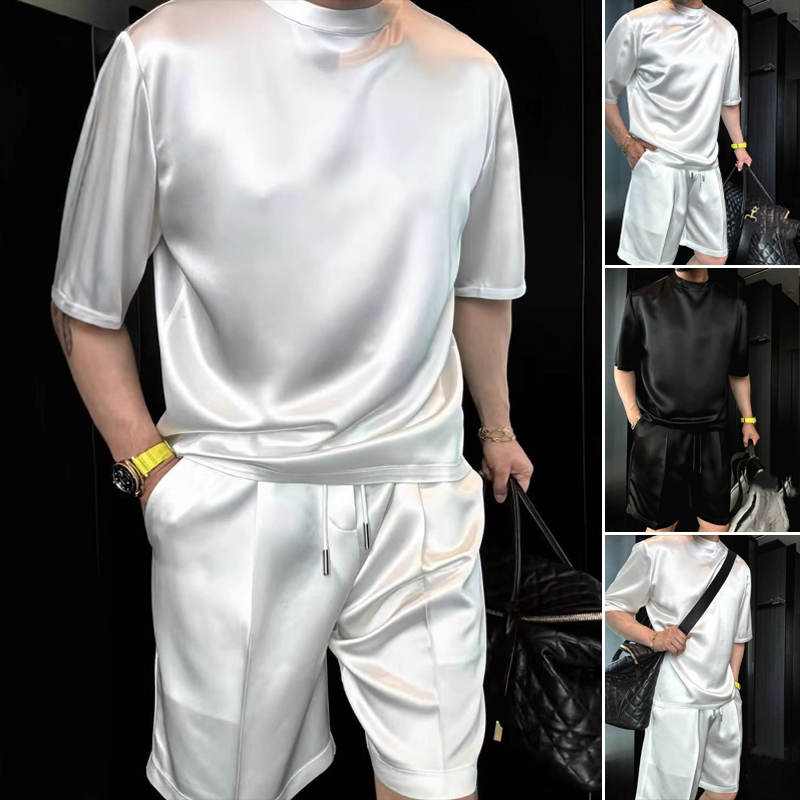 Мъжки ежедневен монохромен комплект от две части - блуза и бермуда