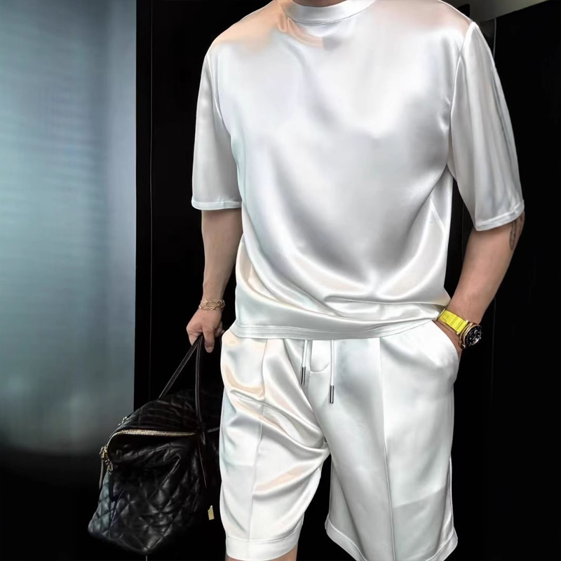 Мъжки ежедневен монохромен комплект от две части - блуза и бермуда