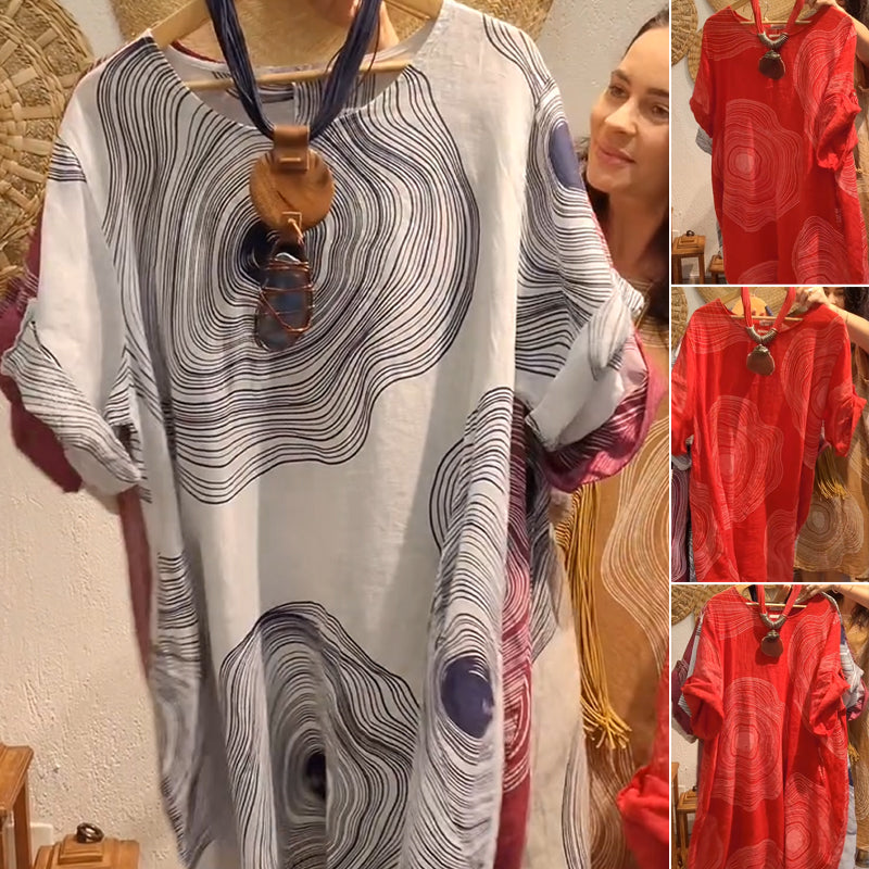 Дамска рокля с V-образно деколте с щампа