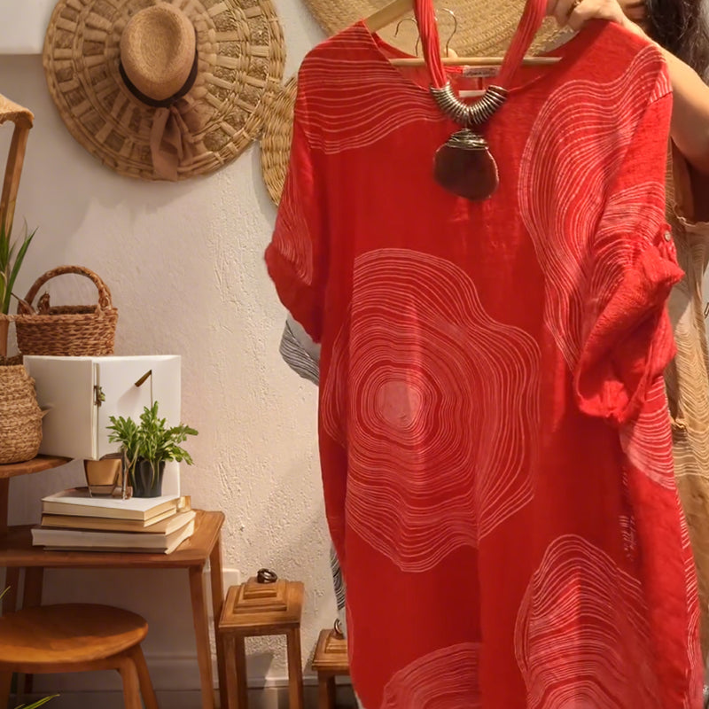 Дамска рокля с V-образно деколте с щампа