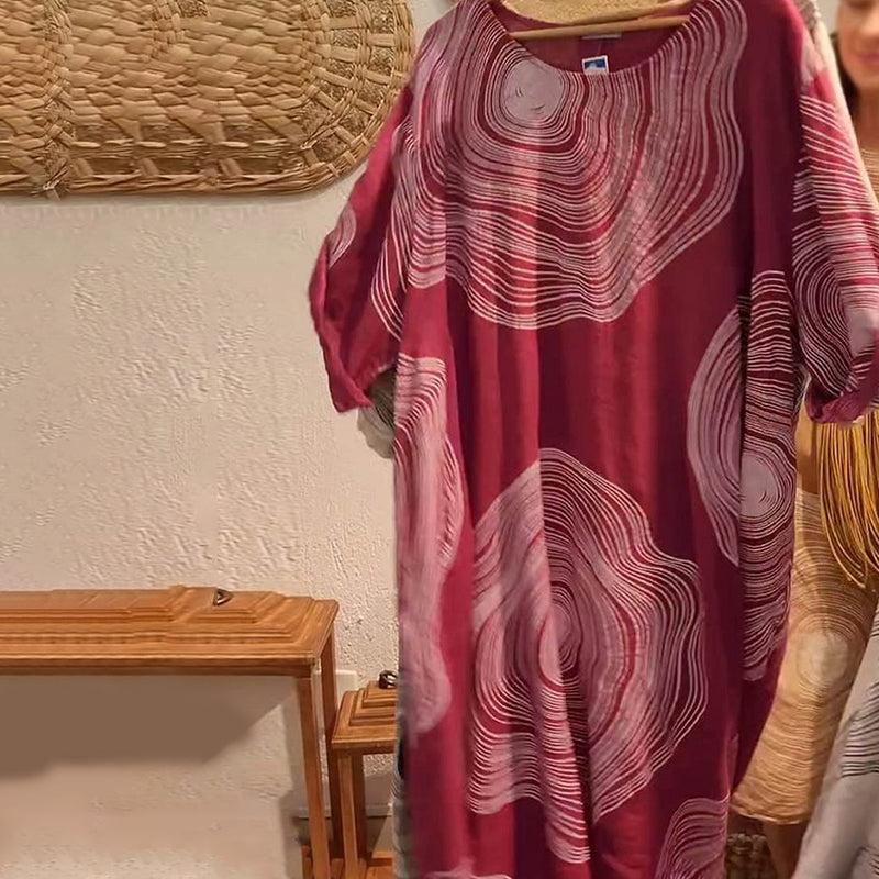 Дамска рокля с V-образно деколте с щампа